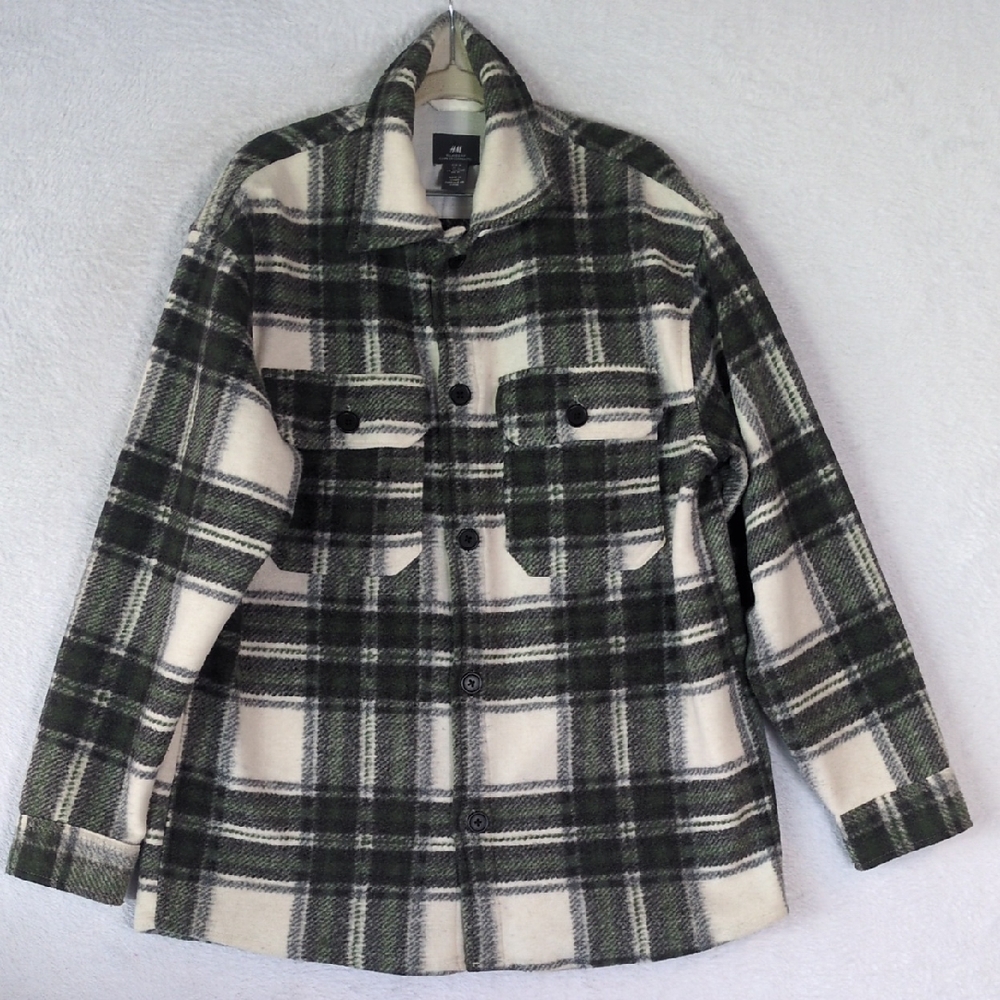 H&M Women's Plaid Fleece Oversized‎ Relaxed Fit Shacket Size M